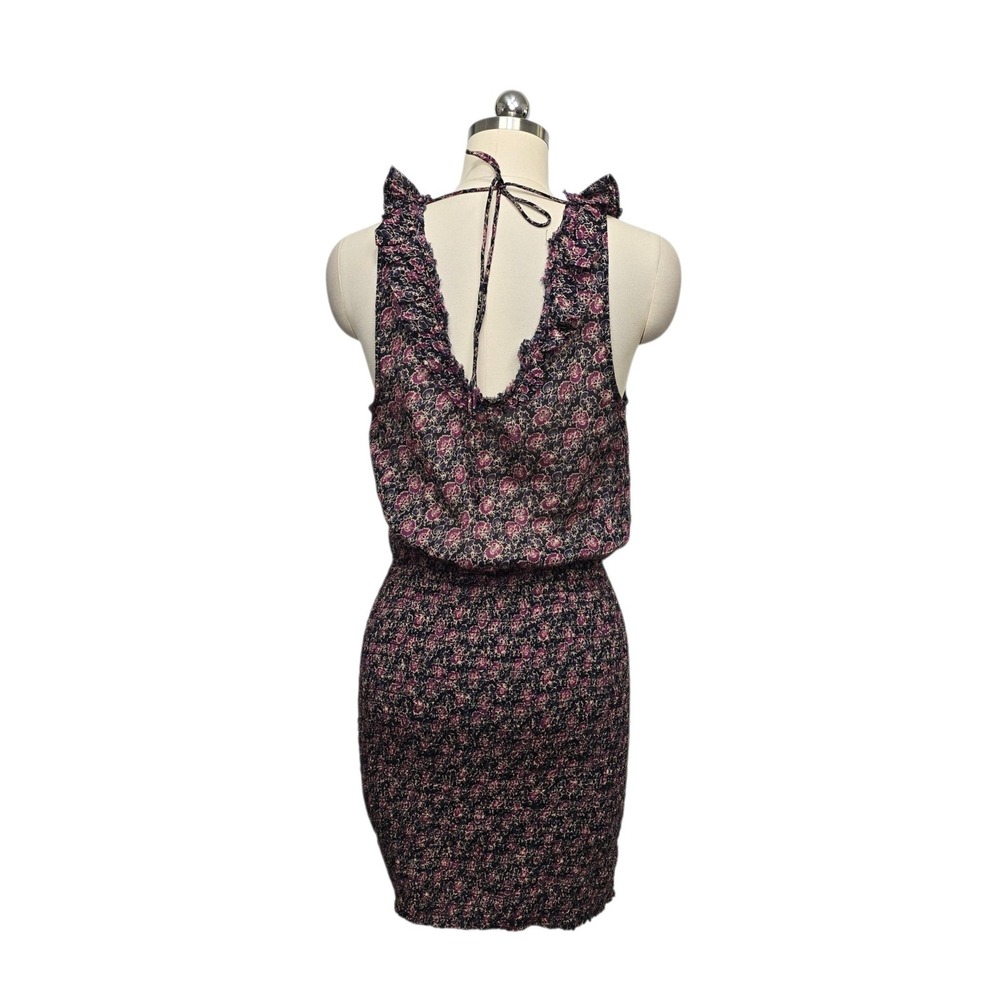 Free People Womens Purple Floral Ruffle‎ Open Back Smocked Mini Dress XS - Picture 2 of 7
